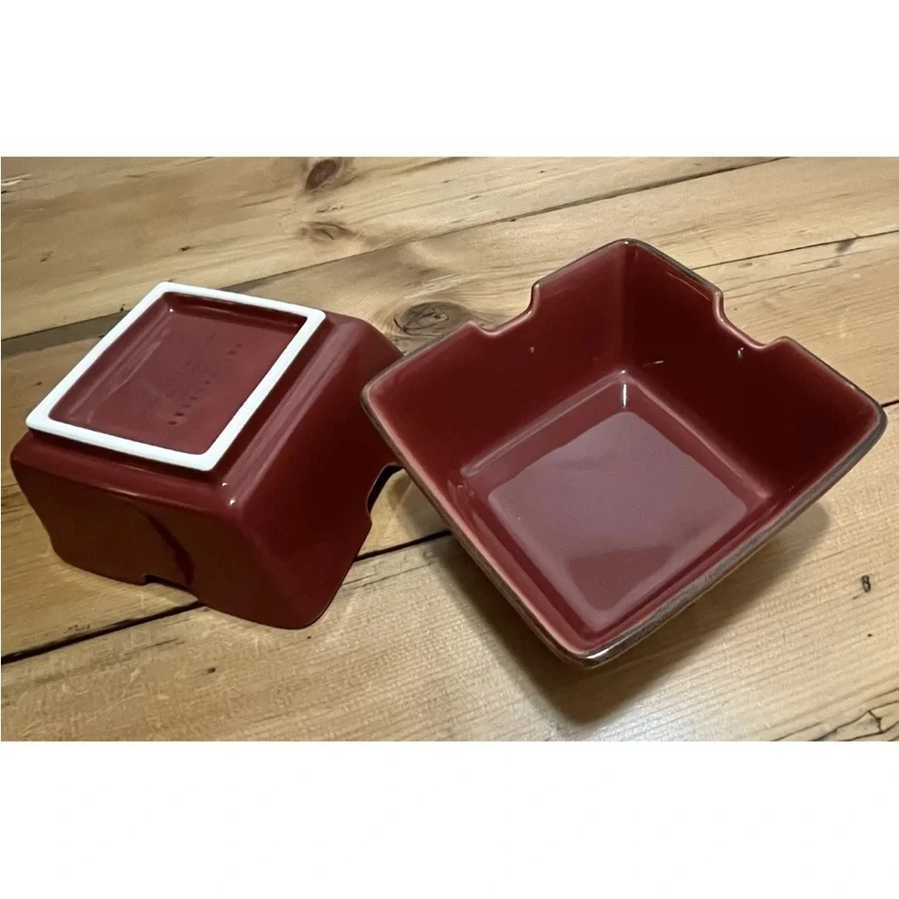 2 POTTERY BARN Asian Square Bowls Paprika ~ Chopstick Rests